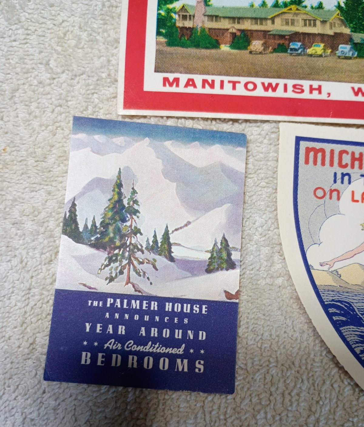 Michigan city dunes , Palmer house Bohemia lodge 3pc lot luggage label decals