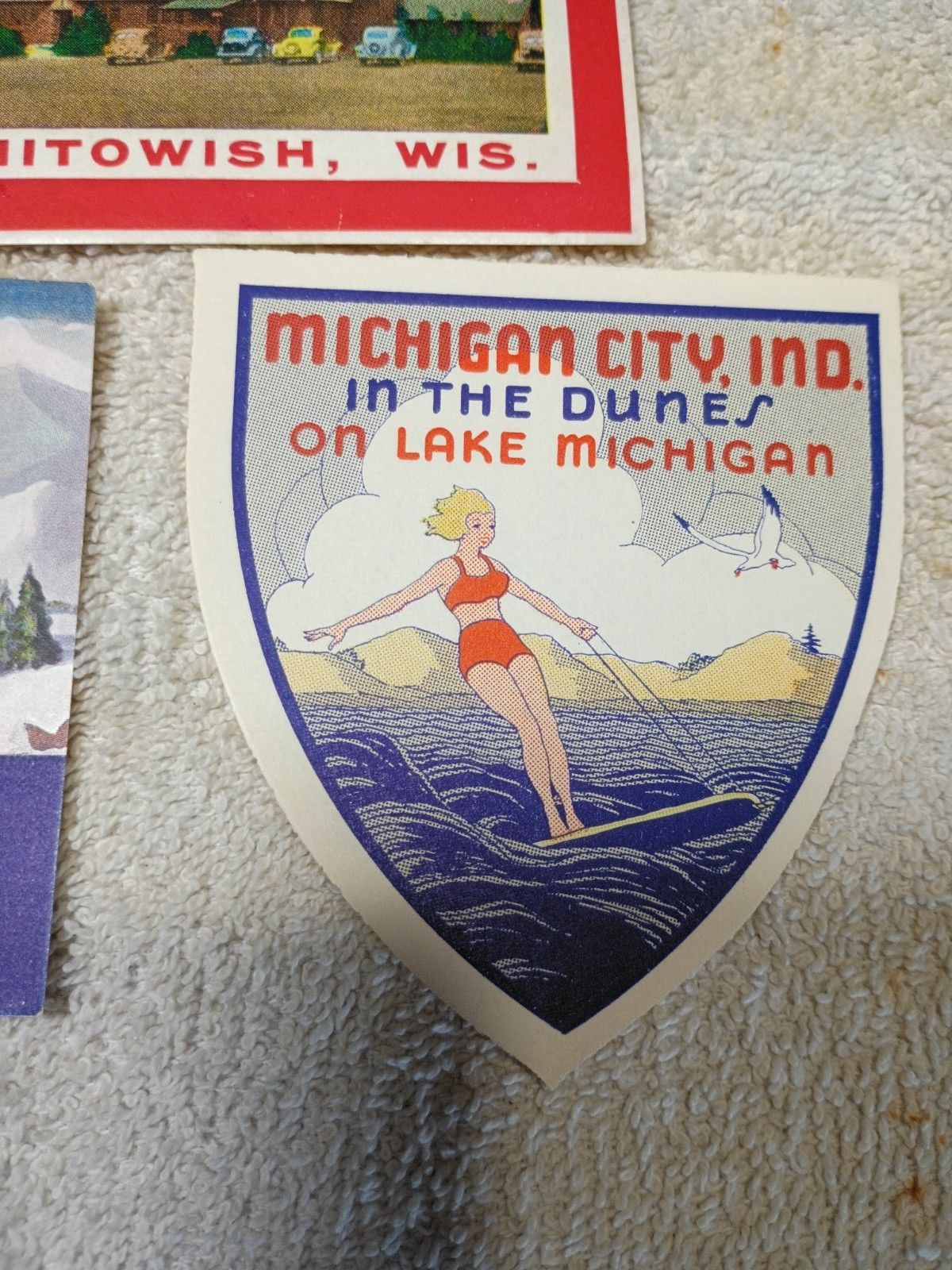 Michigan city dunes , Palmer house Bohemia lodge 3pc lot luggage label decals